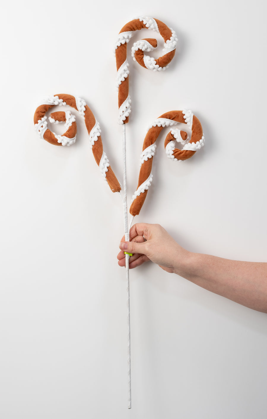 28" Gingerbread Stripe Pom-Pom Spiral Curly Spray