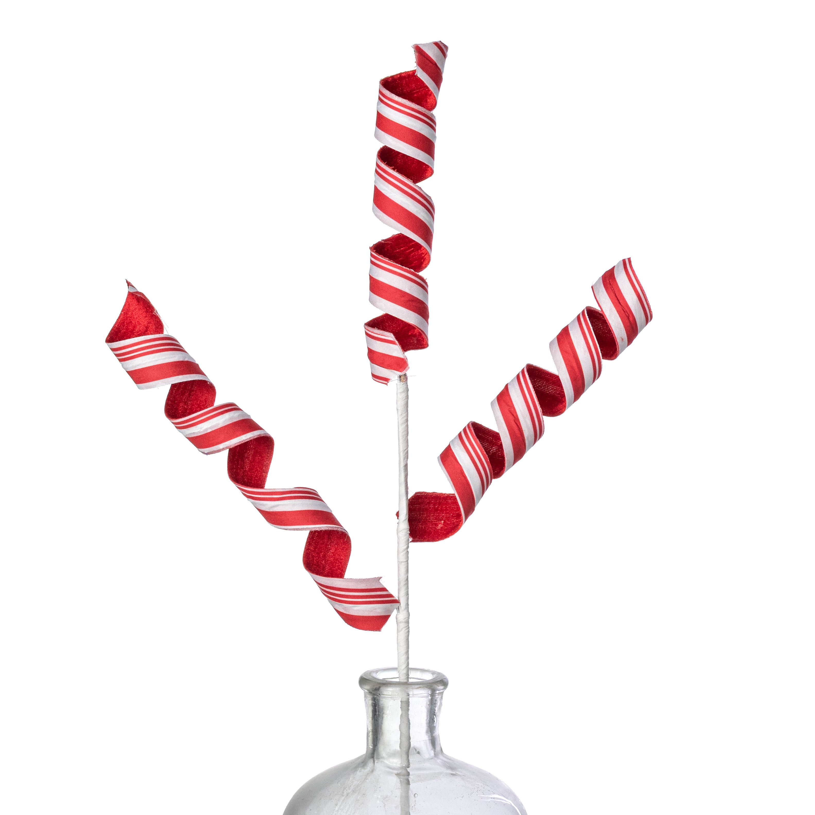 24" Peppermint Curly Spray: Red & White Varied Vertical Stripes