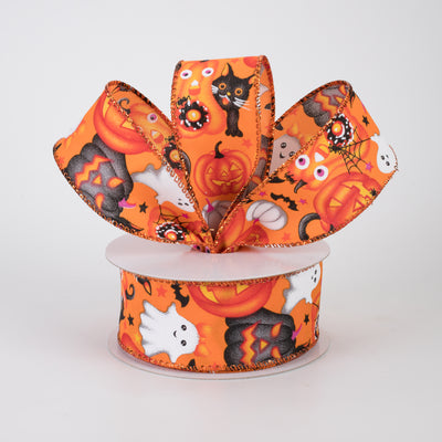 1.5" Vintage Cutie Halloween Ribbon: Orange (10 Yards)