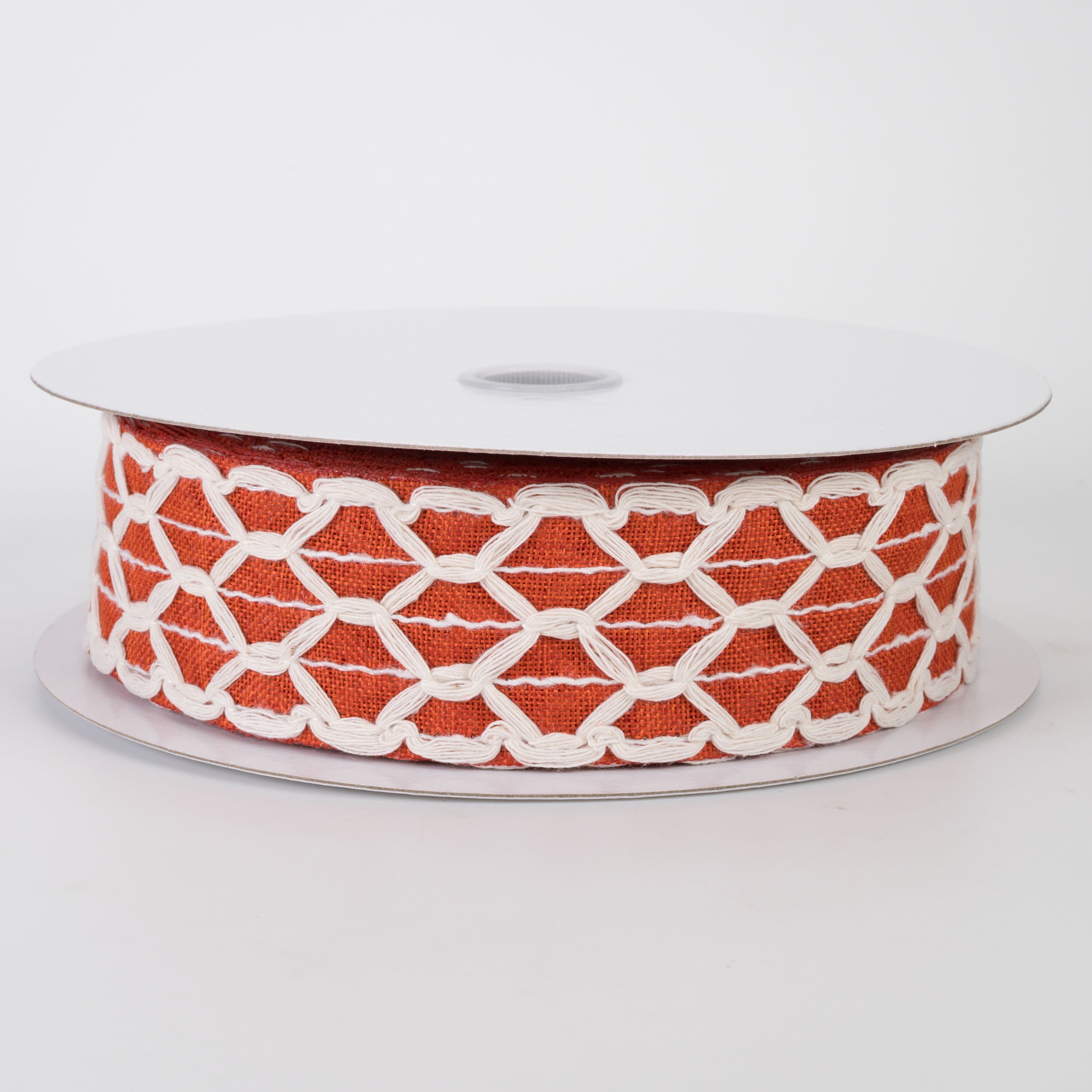 1.5" Ivory Scalloped Weave on Linen Ribbon: Rust Orange (10 Yards)