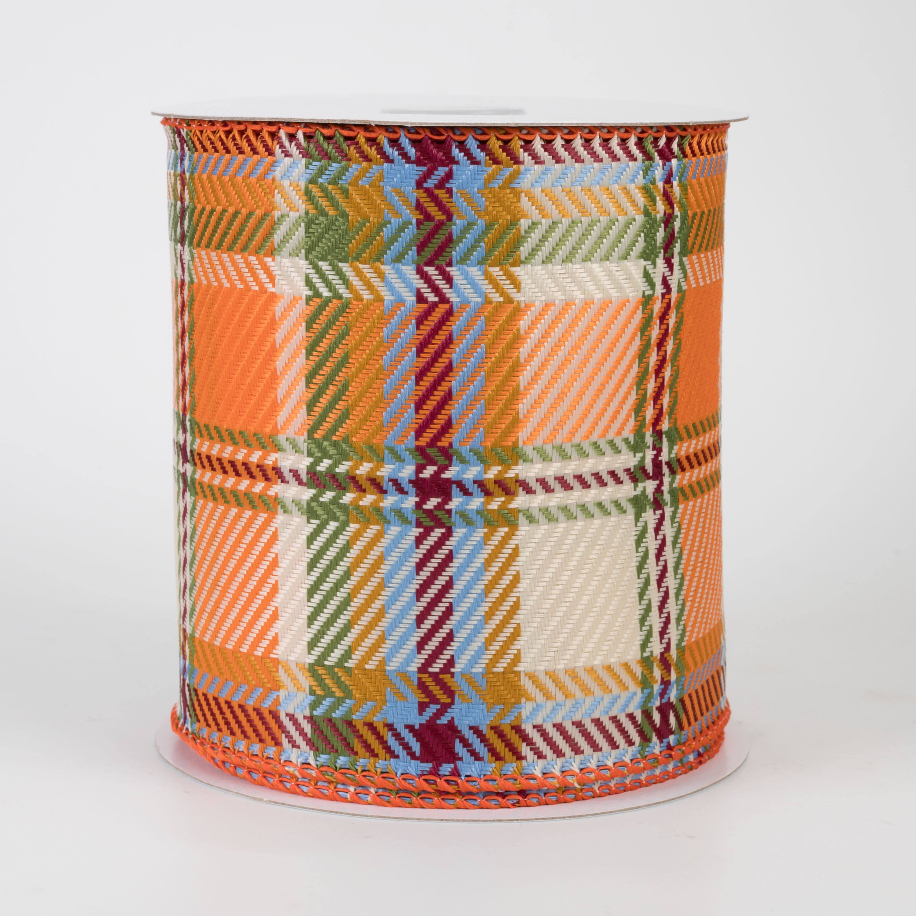 4" Bold Evan Fall Woven Plaid Ribbon: Moss & Blue (10 Yards)