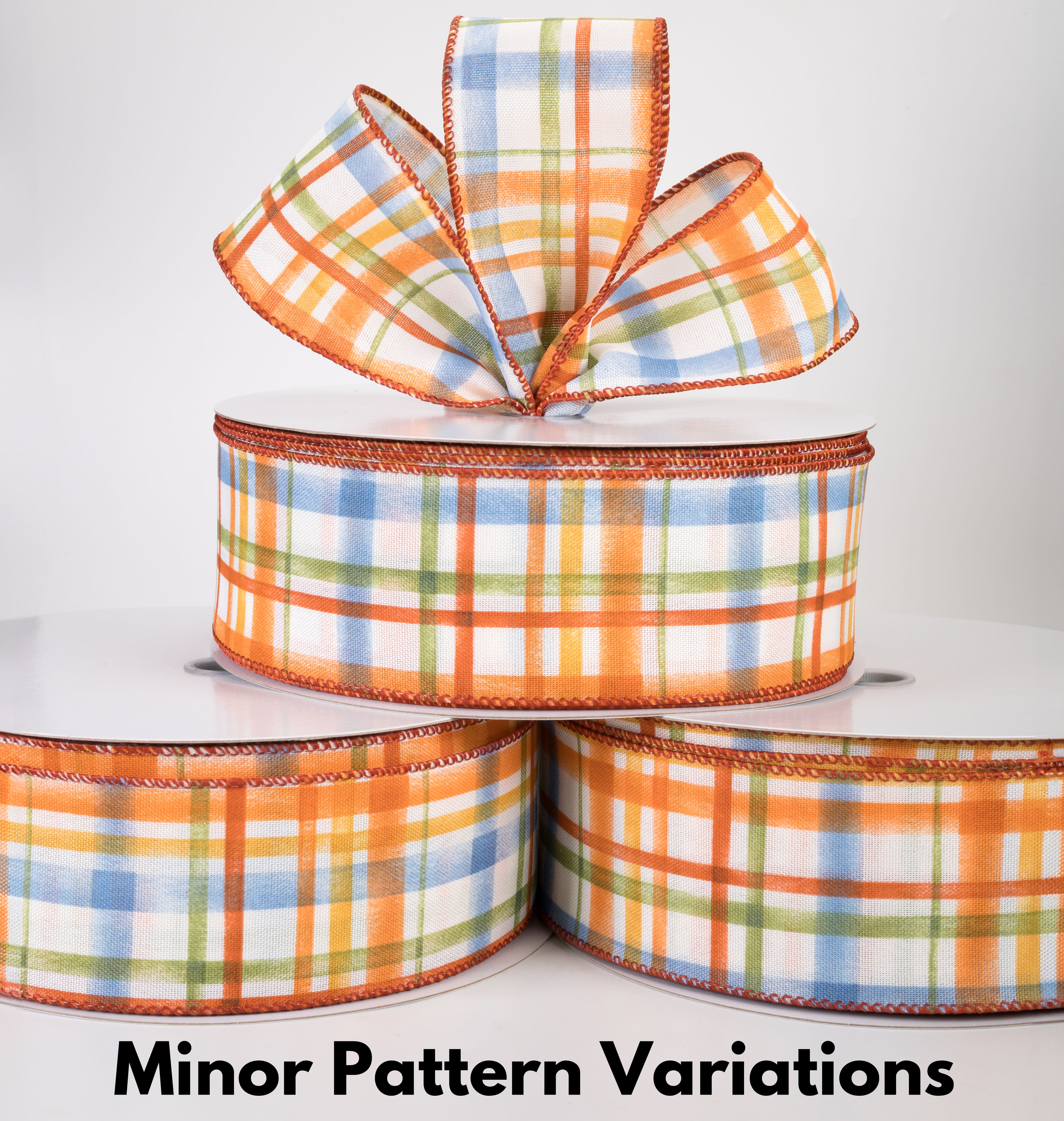 2.5" Linen Tuttola Plaid Ribbon: Blue Fall on Ivory (50 Yards)