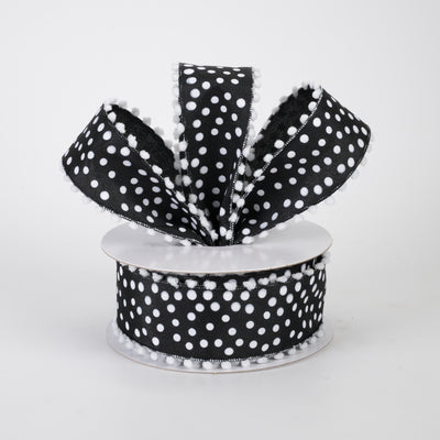 1.5" Ball Edge Dots Ribbon: Black & White (10 Yards)