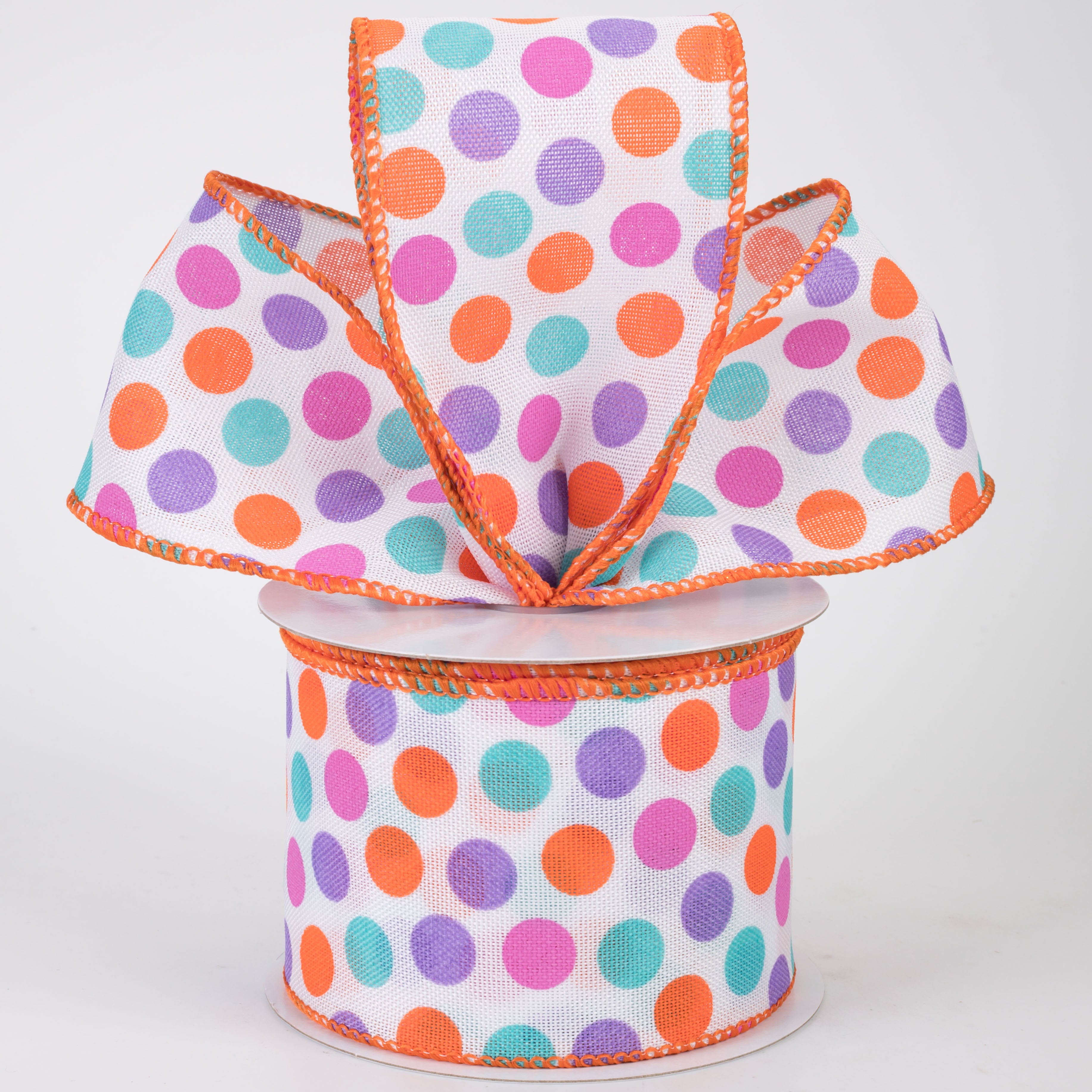 2.5" Linen Halloween Pastel Candy Polka Dots Ribbon (10 Yards)