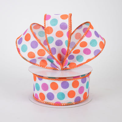 1.5" Linen Halloween Pastel Candy Polka Dots Ribbon (10 Yards)