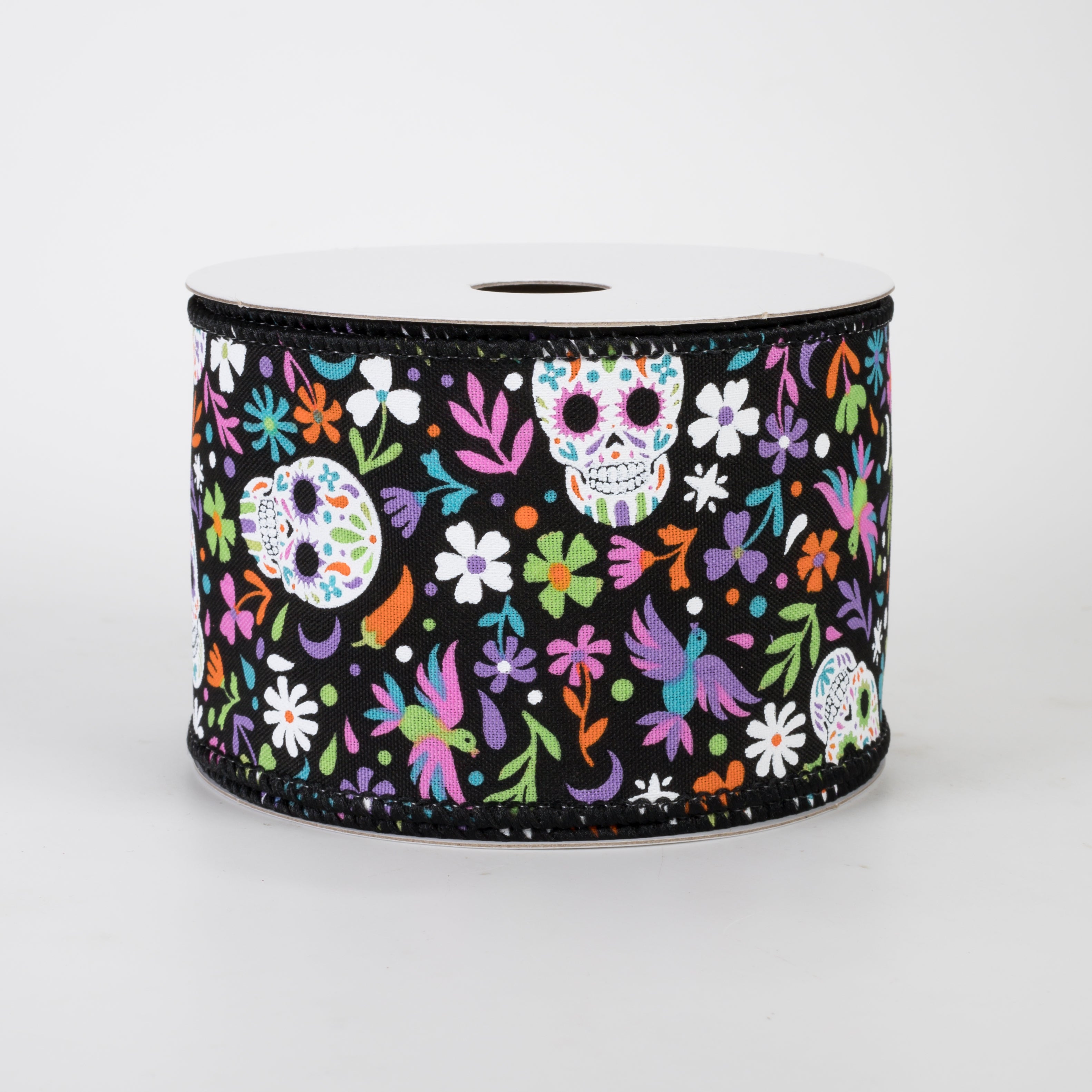 2.5" Calaveras Day of the Dead Skull Ribbon: Black (10 Yards)