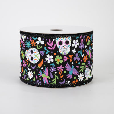2.5" Calaveras Day of the Dead Skull Ribbon: Black (10 Yards)