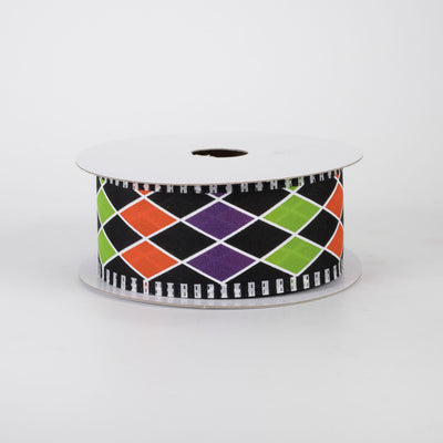 1.5" Dashed Edge Halloween Harlequin Ribbon (10 Yards)