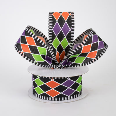 1.5" Dashed Edge Halloween Harlequin Ribbon (10 Yards)