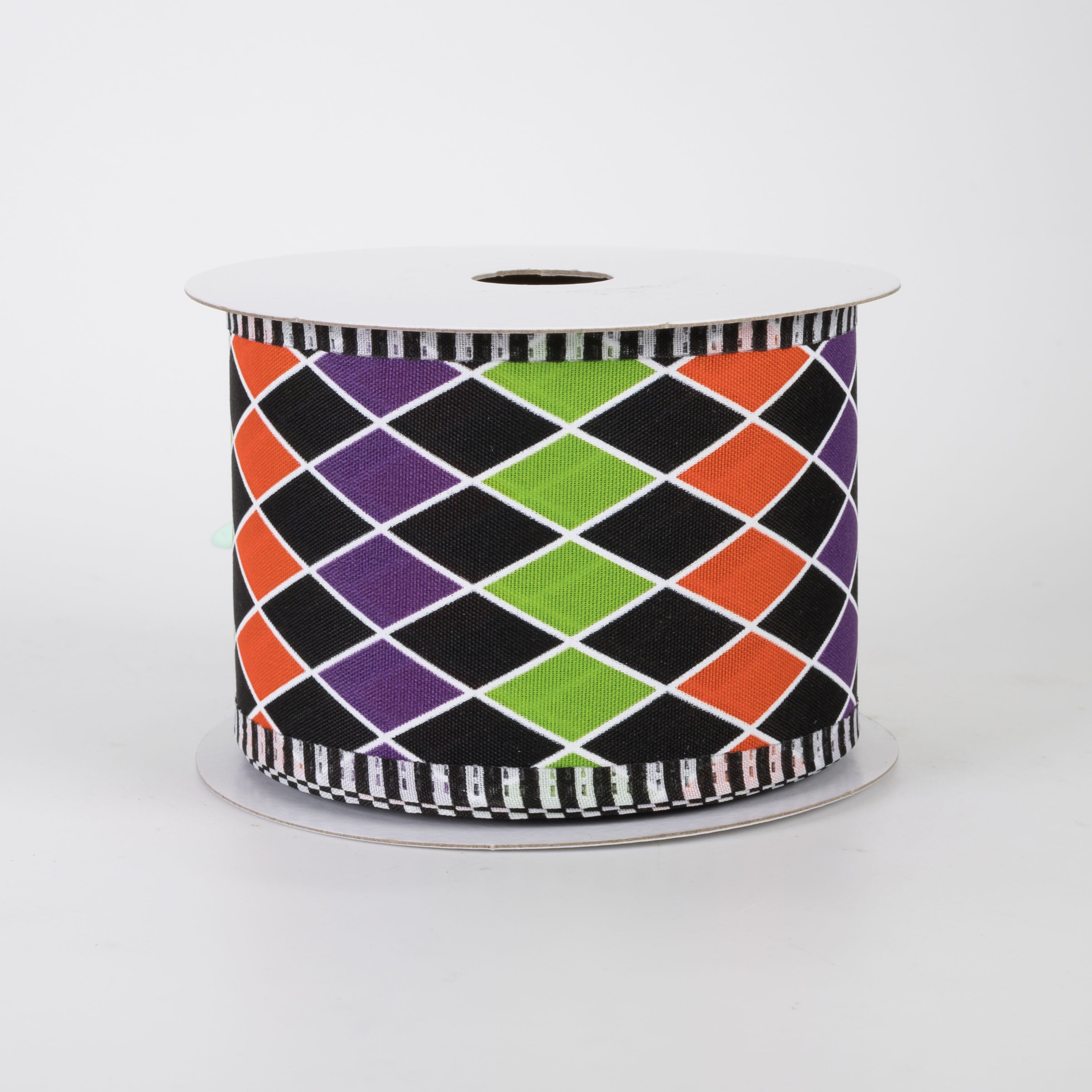 2.5" Dashed Edge Halloween Harlequin Ribbon (10 Yards)