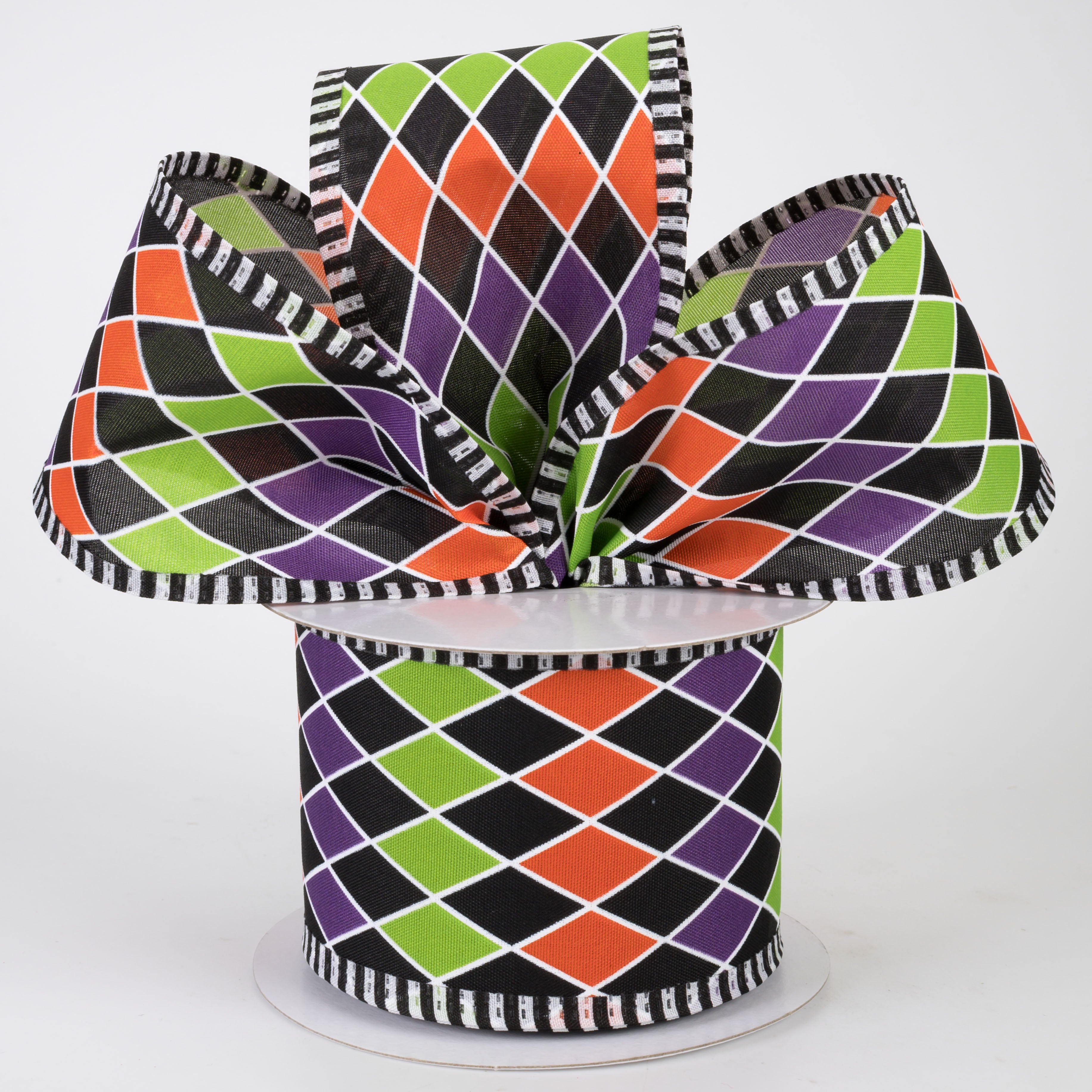 2.5" Dashed Edge Halloween Harlequin Ribbon (10 Yards)
