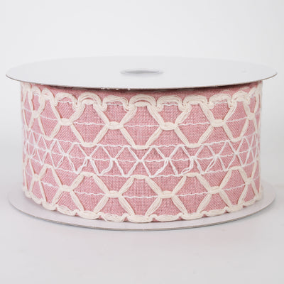 2.5" Ivory Scalloped Weave on Linen Ribbon: Blush Pink (10 Yards)