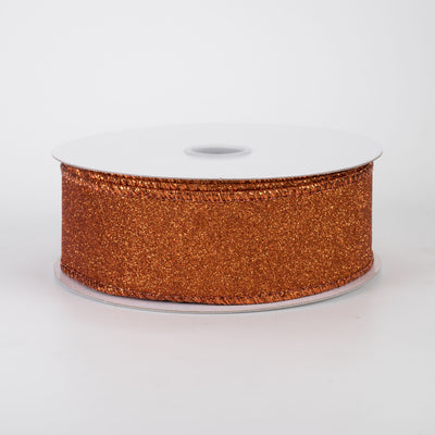 1.5" Lustrous All Flat Glitter Ribbon: Copper Orange (10 Yards)