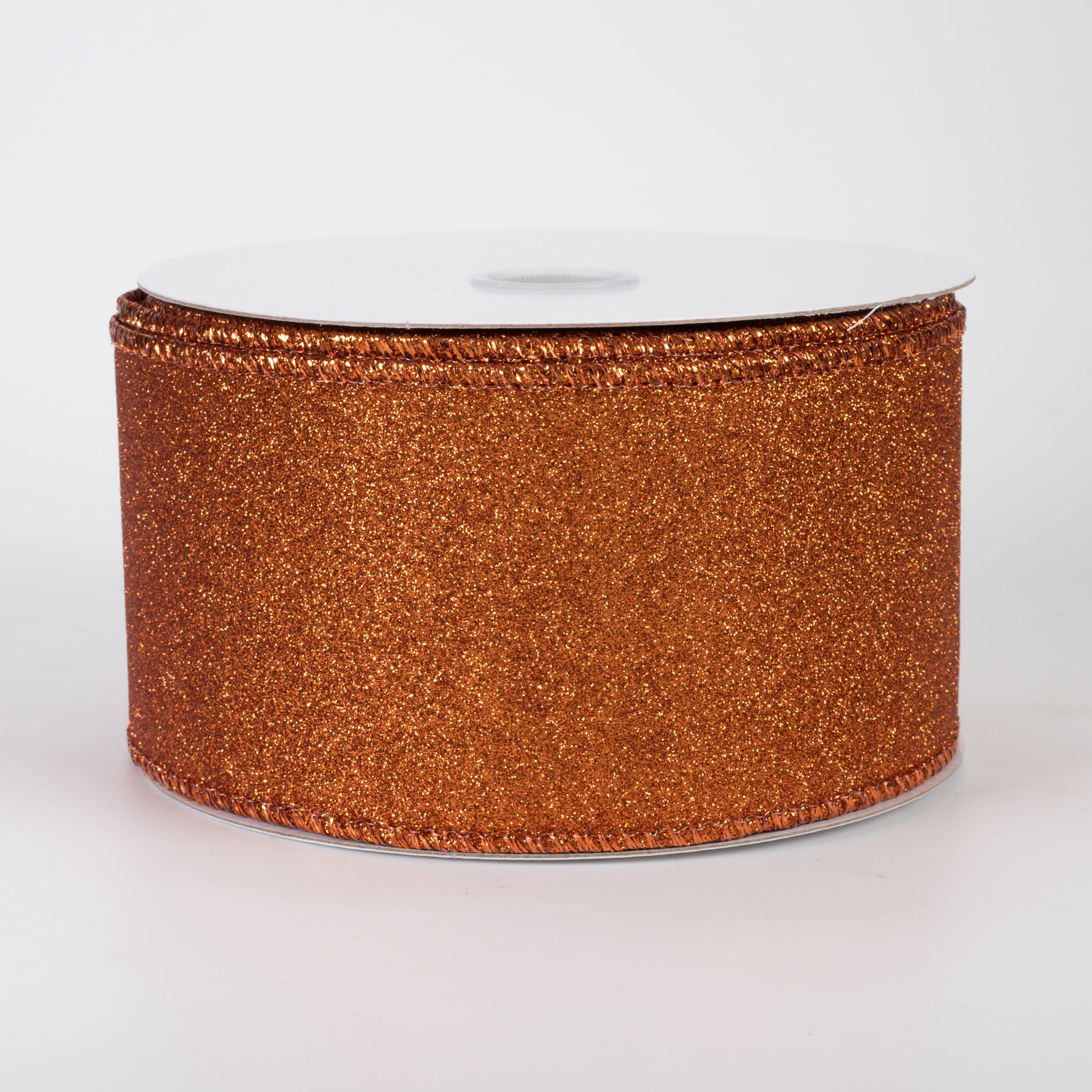 2.5" Lustrous All Flat Glitter Ribbon: Copper Orange (10 Yards)
