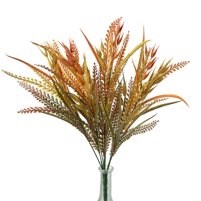 20" Mixed Plastic Grass & Button Fern Bush: Fall