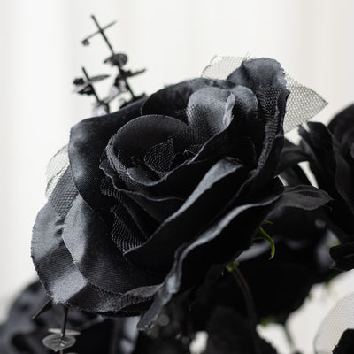 20" Roses & Eucalyptus Bush: Jet Black (12 Stem)