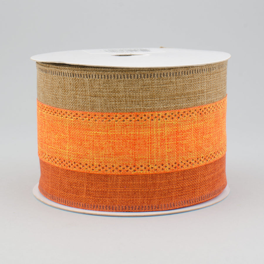 2.5" Tricolor Striped Ribbon: Orange, Tan, Rust (10 Yards)