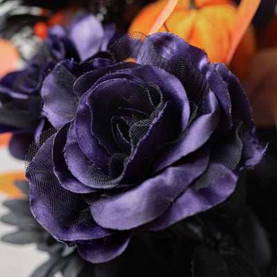 21" Roses & Pumpkins Bush: Purple, Orange & Black (14 Stem)