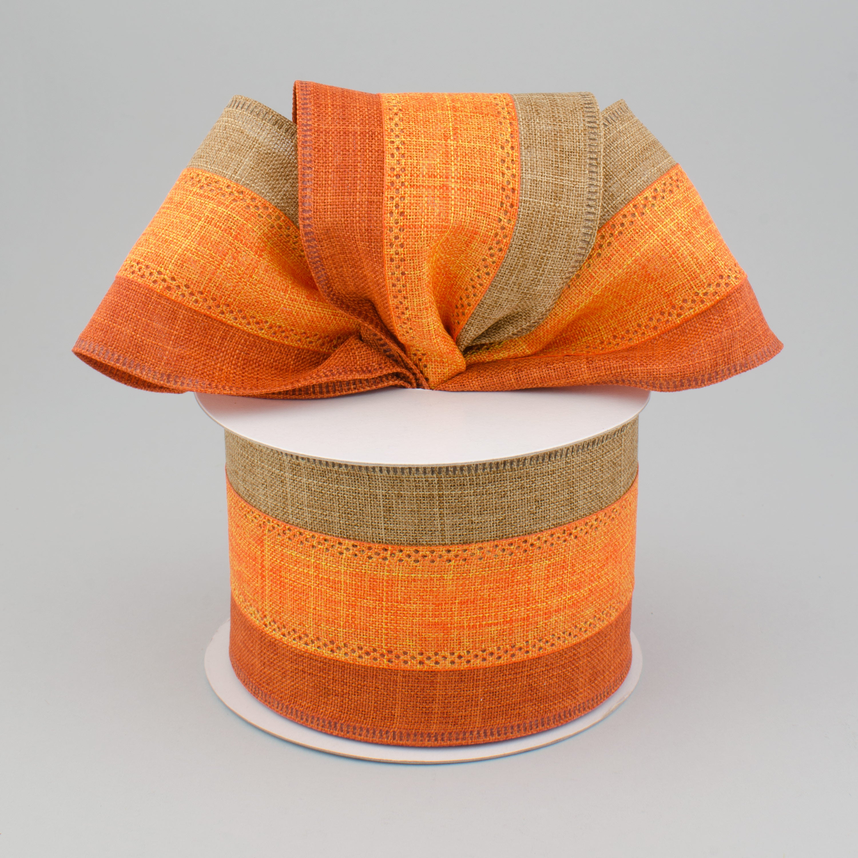 2.5" Tricolor Striped Ribbon: Orange, Tan, Rust (10 Yards)