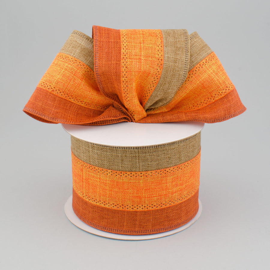 2.5" Tricolor Striped Ribbon: Orange, Tan, Rust (10 Yards)