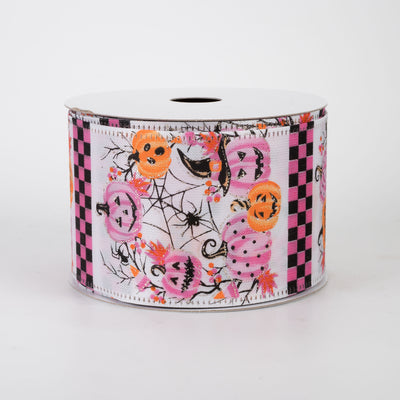 2.5" Pink Halloween Pumpkins & Spiderwebs Ribbon (10 Yards)