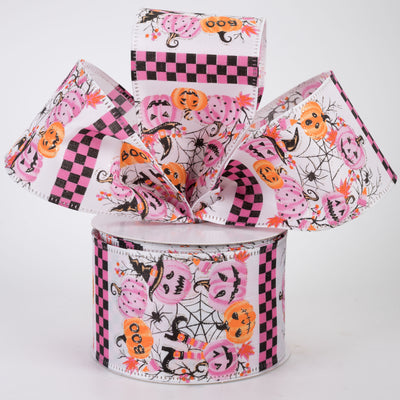 2.5" Pink Halloween Pumpkins & Spiderwebs Ribbon (10 Yards)
