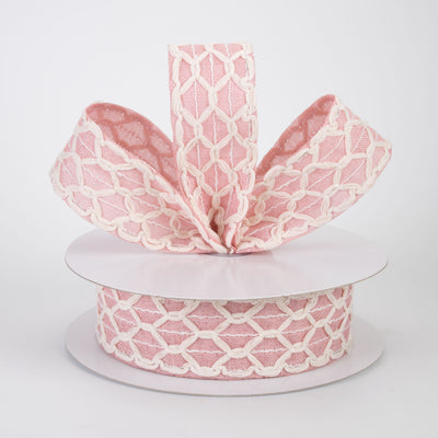 1.5" Ivory Scalloped Weave on Linen Ribbon: Blush Pink (10 Yards)