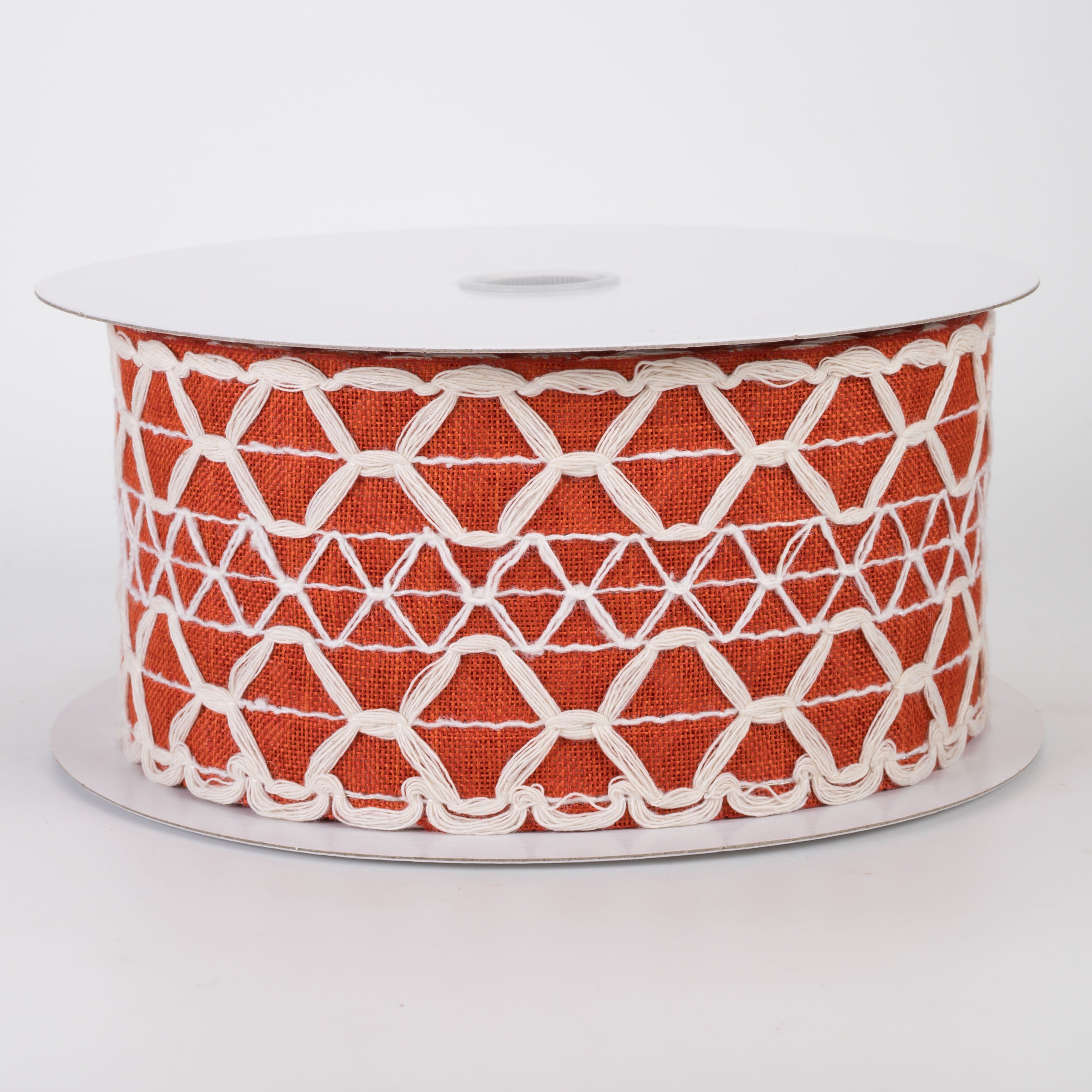 2.5" Ivory Scalloped Weave on Linen Ribbon: Rust Orange (10 Yards)