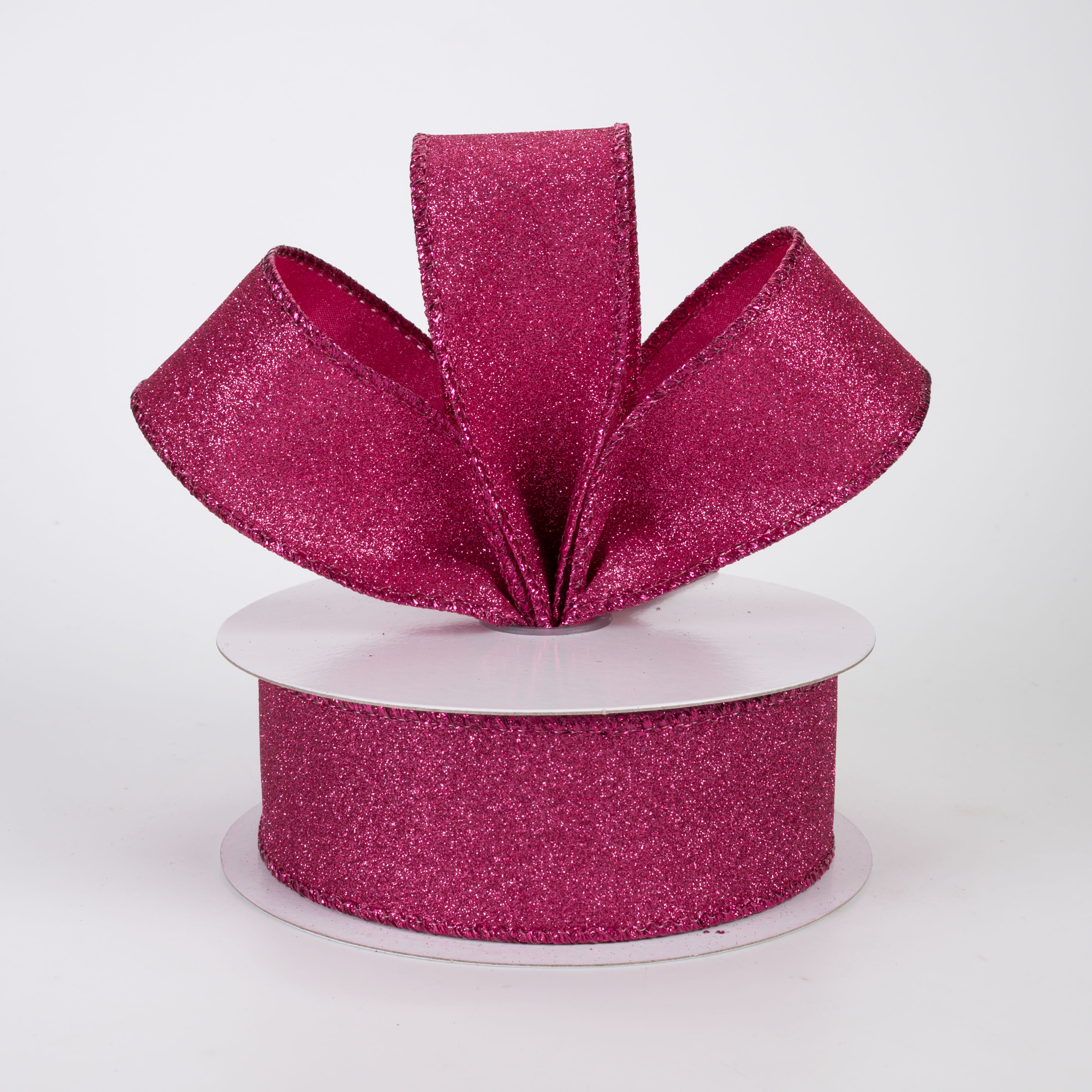 1.5" Lustrous All Flat Glitter Ribbon: Fuchsia Pink (10 Yards)