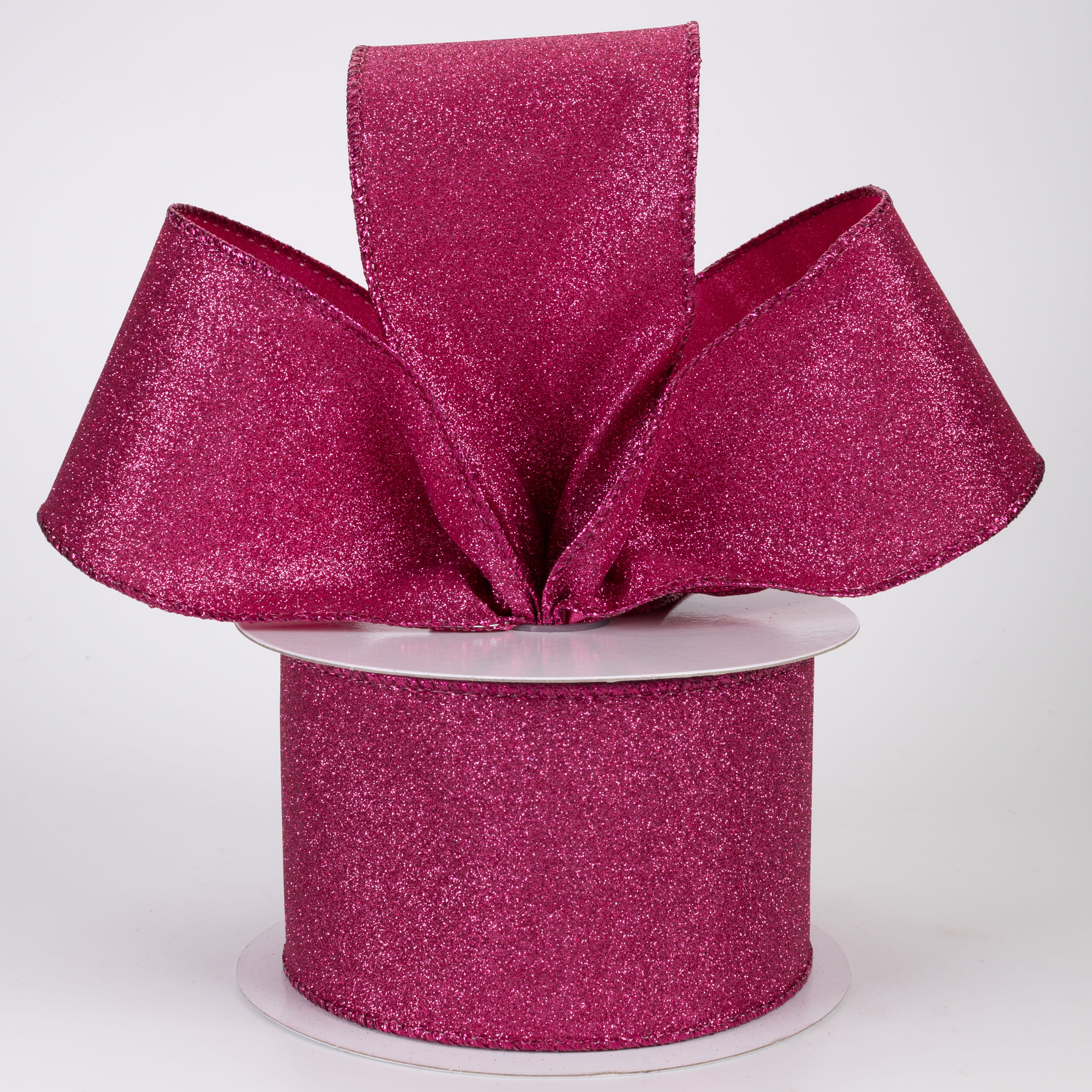 2.5" Lustrous All Flat Glitter Ribbon: Fuchsia Pink (10 Yards)