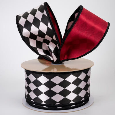 2.5" Double Sided Fused Harlequin Ribbon: Red, Black & White (10 Yards)