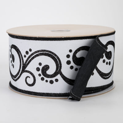 2.5" Double Sided Fused Swirls Ribbon: Black & White (10 Yards)