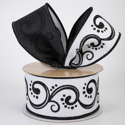 2.5" Double Sided Fused Swirls Ribbon: Black & White (10 Yards)