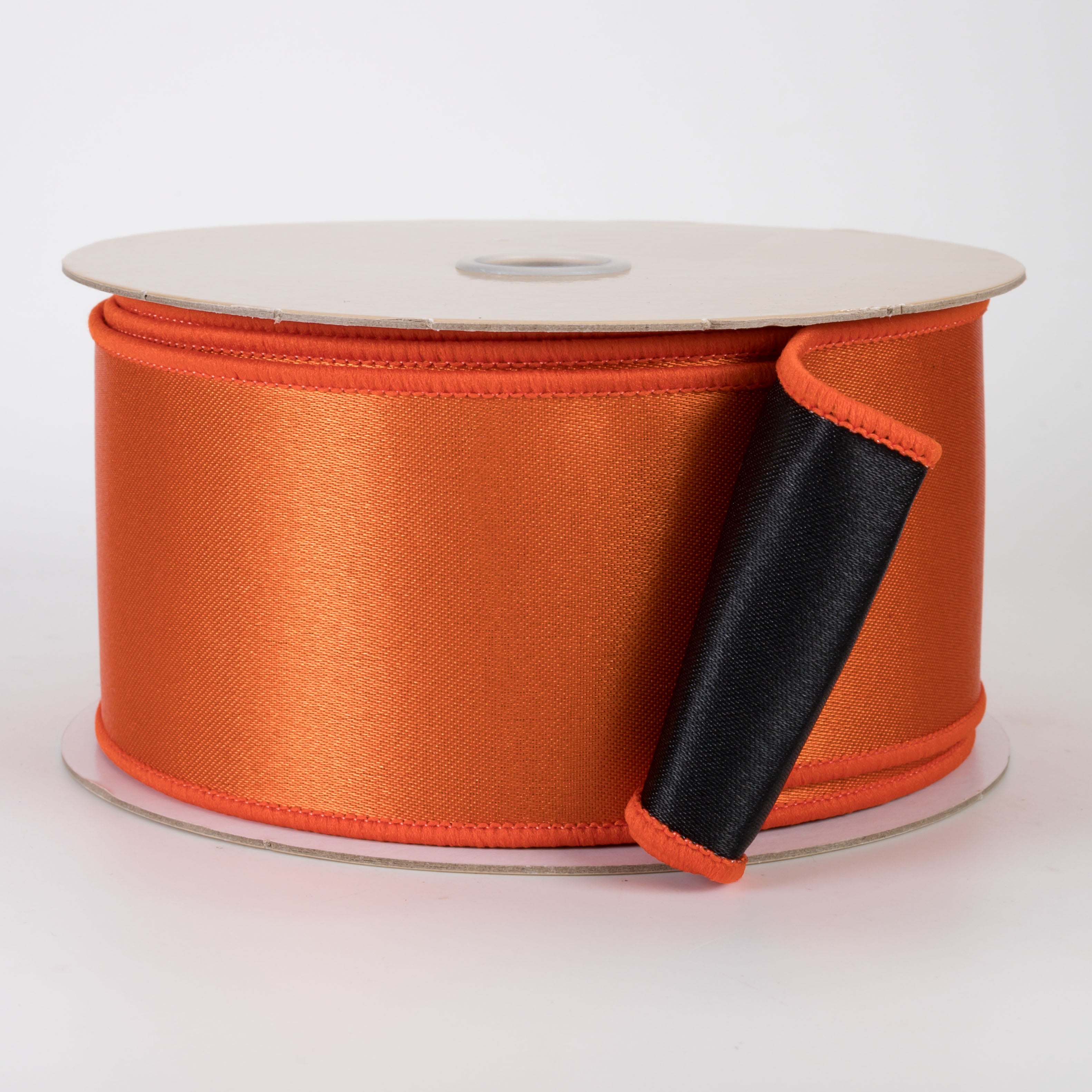 2.5" Double Sided Fused Satin Ribbon: Orange & Black (10 Yards)