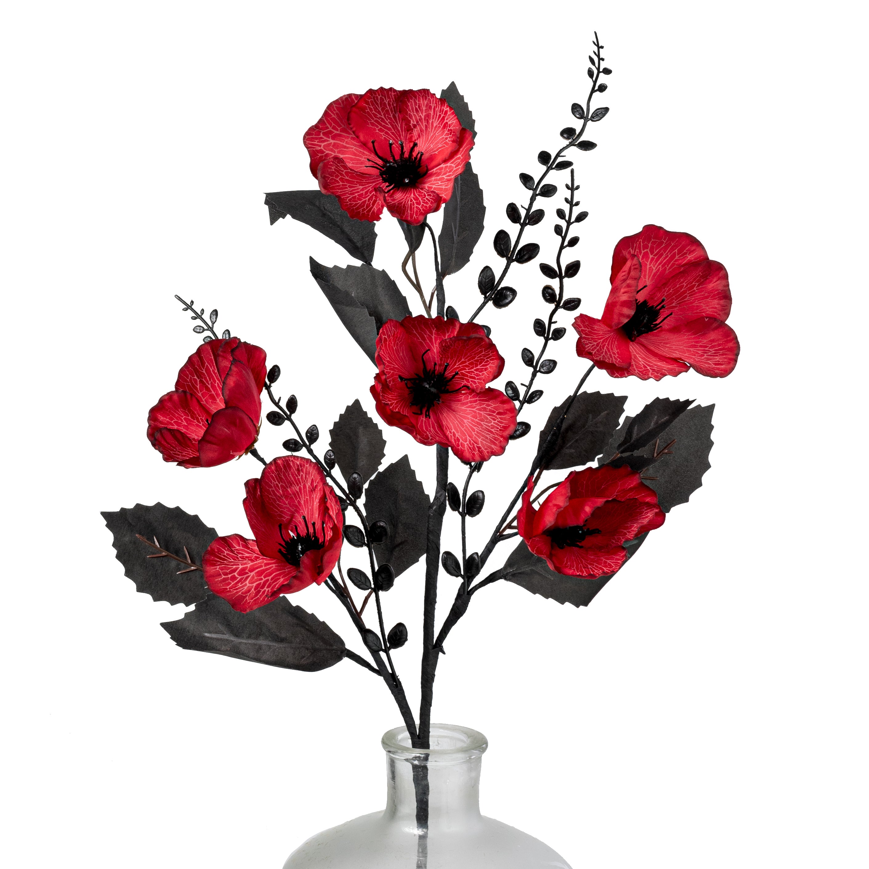25" Poppy & Fern Spray: Red & Black