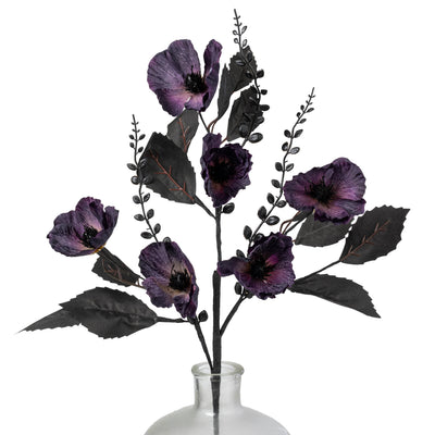 25" Poppy & Fern Spray: Dark Purple & Black