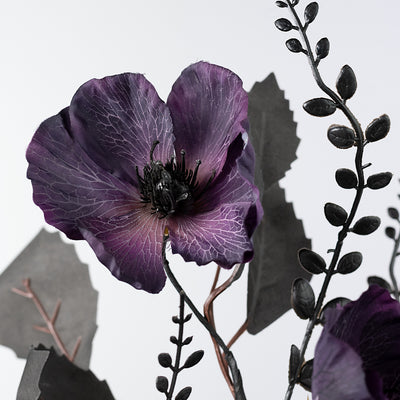 25" Poppy & Fern Spray: Dark Purple & Black