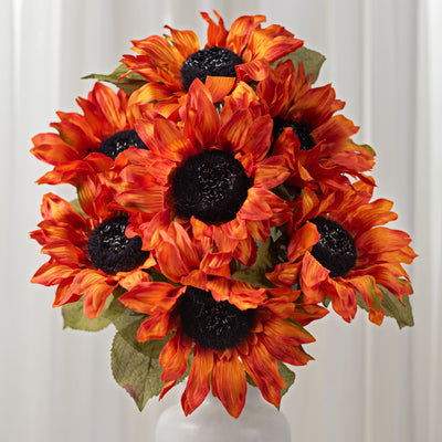 22" Faux Sunflower Bush: Burnt Orange (7 Stem)