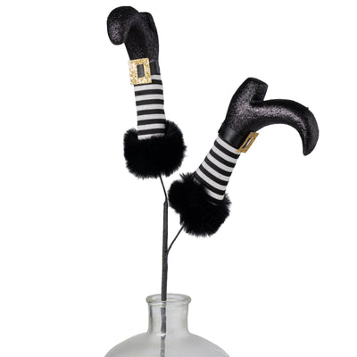 26" Witch Boots Spray: Black & White Stripes