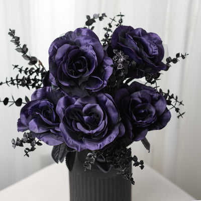 20" Rose & Eucalyptus Bush: Purple & Black (12 Stem)