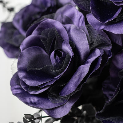 20" Rose & Eucalyptus Bush: Purple & Black (12 Stem)