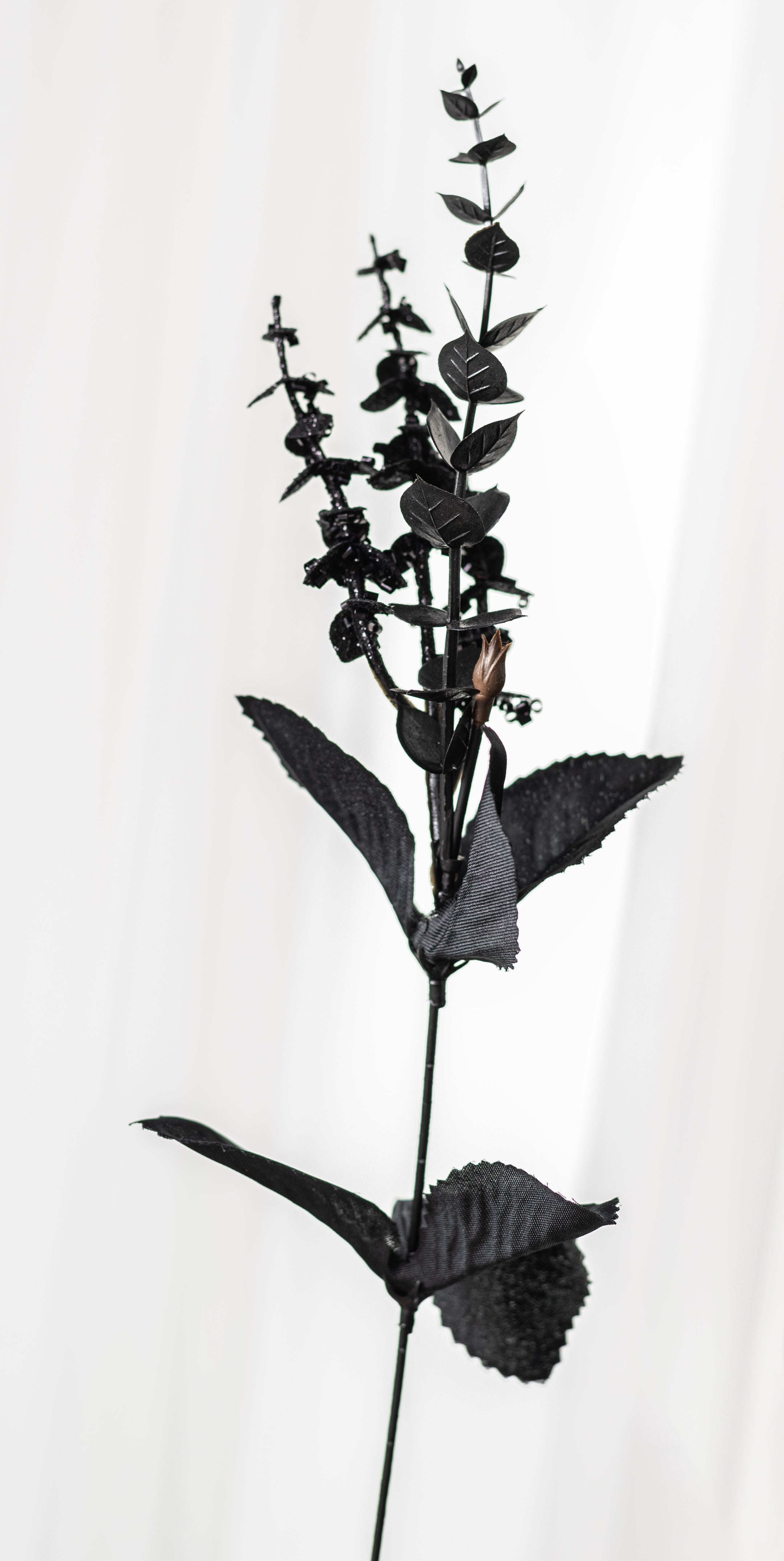 20" Rose & Eucalyptus Bush: Purple & Black (12 Stem)