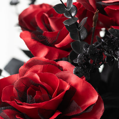 20" Rose & Eucalyptus Bush: Red & Black (12 Stem)