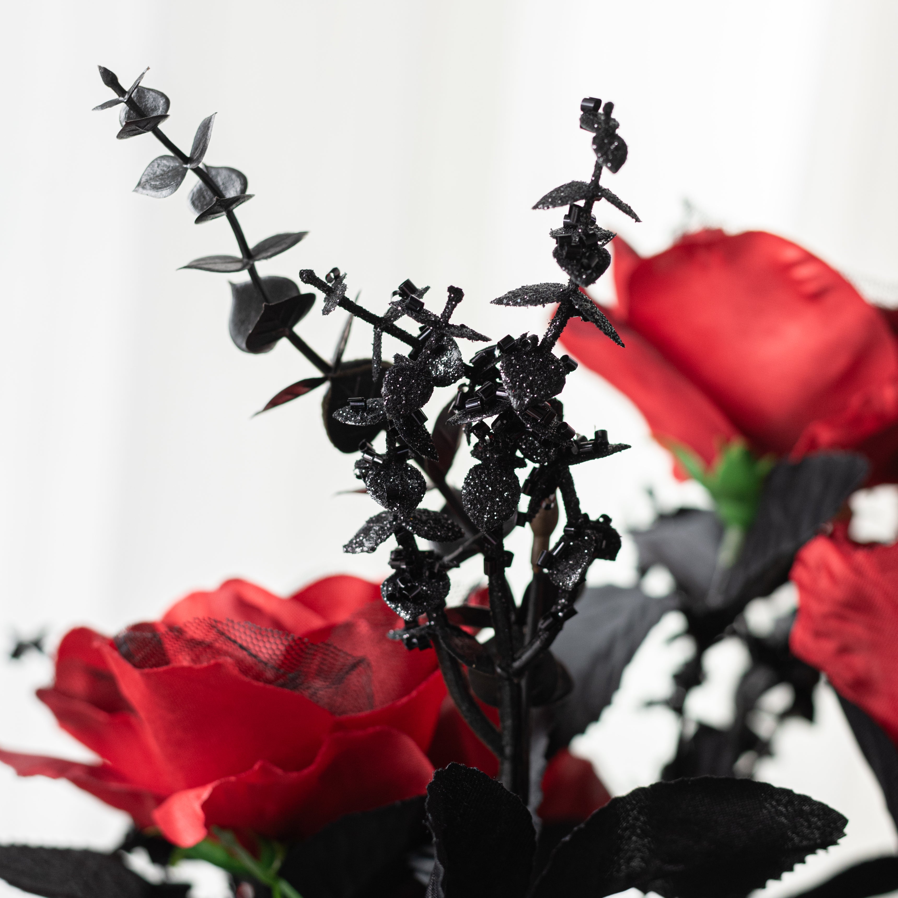 20" Rose & Eucalyptus Bush: Red & Black (12 Stem)