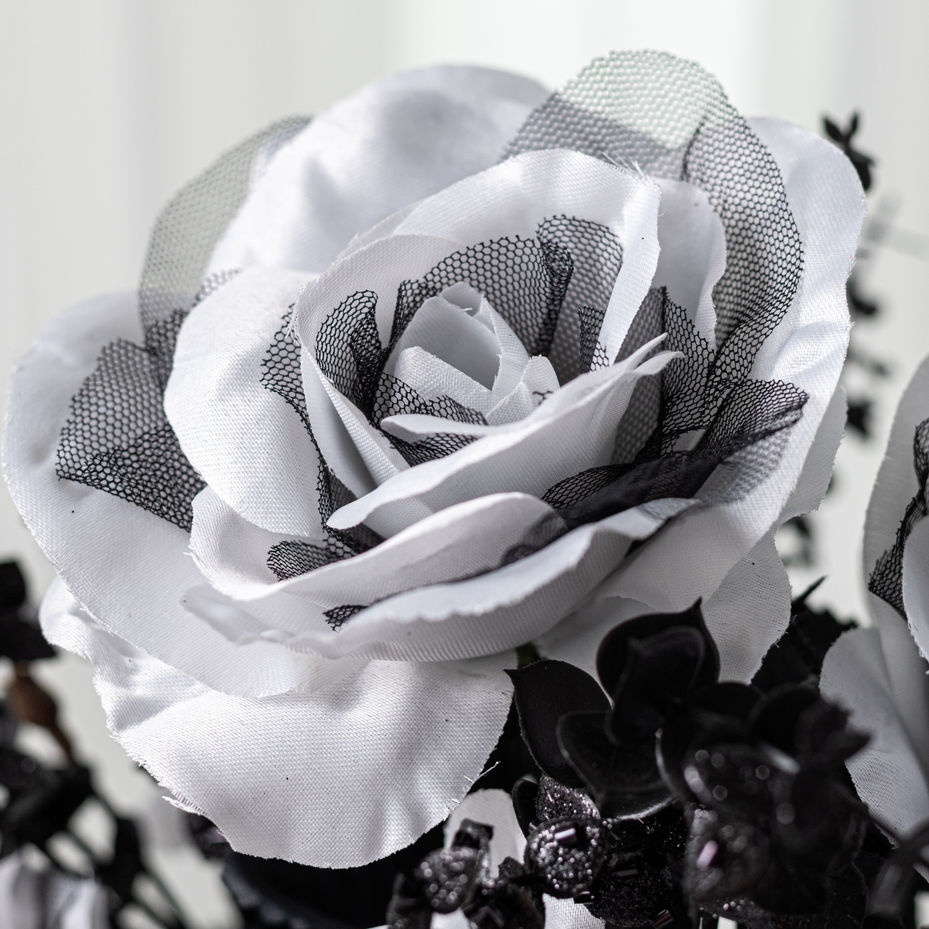 20" Rose & Eucalyptus Bush: White & Black (12 Stem)