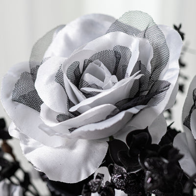 20" Rose & Eucalyptus Bush: White & Black (12 Stem)