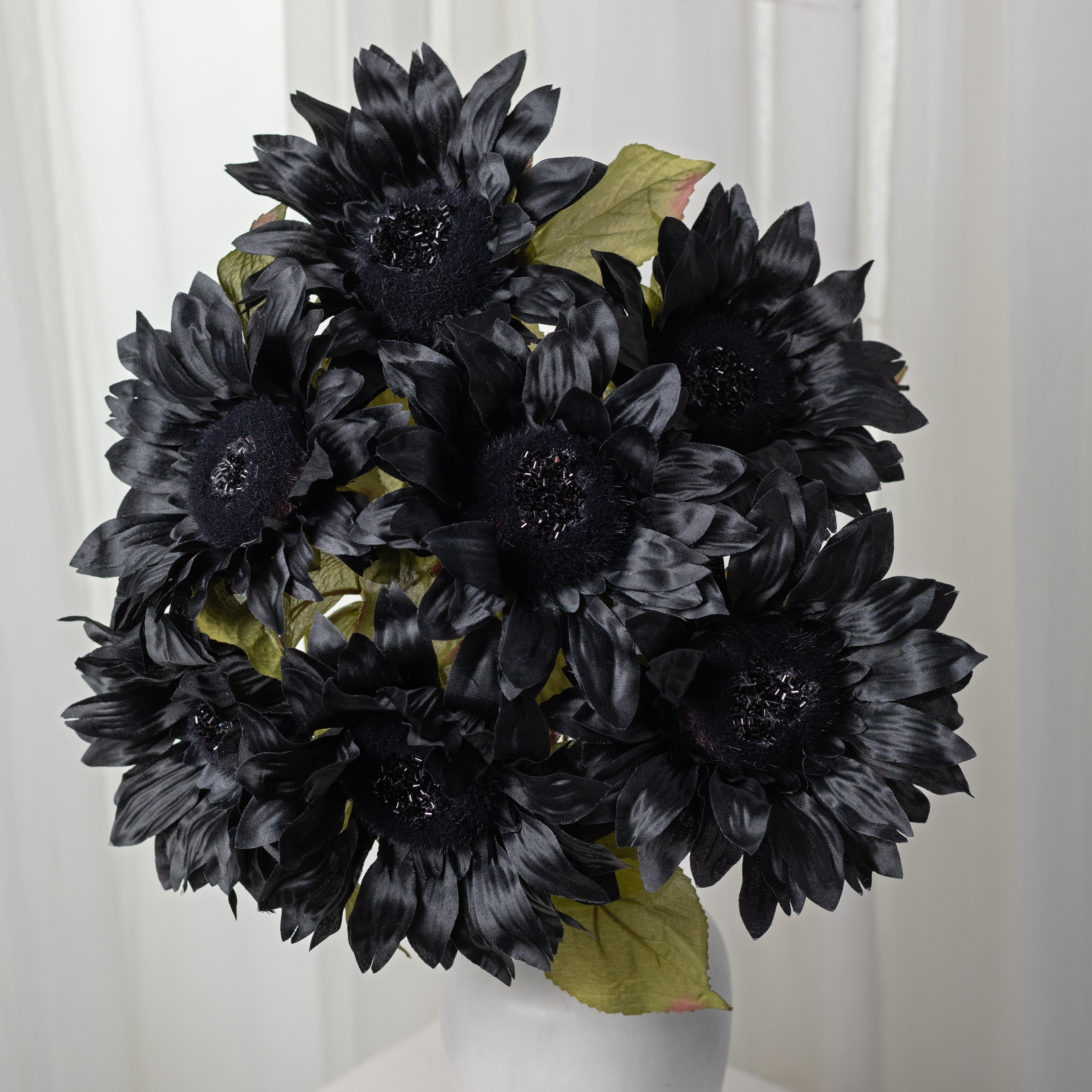 22" Faux Sunflower Bush: Black (7 Stem)