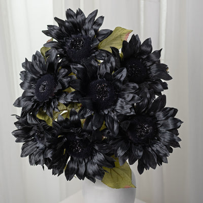 22" Faux Sunflower Bush: Black (7 Stem)