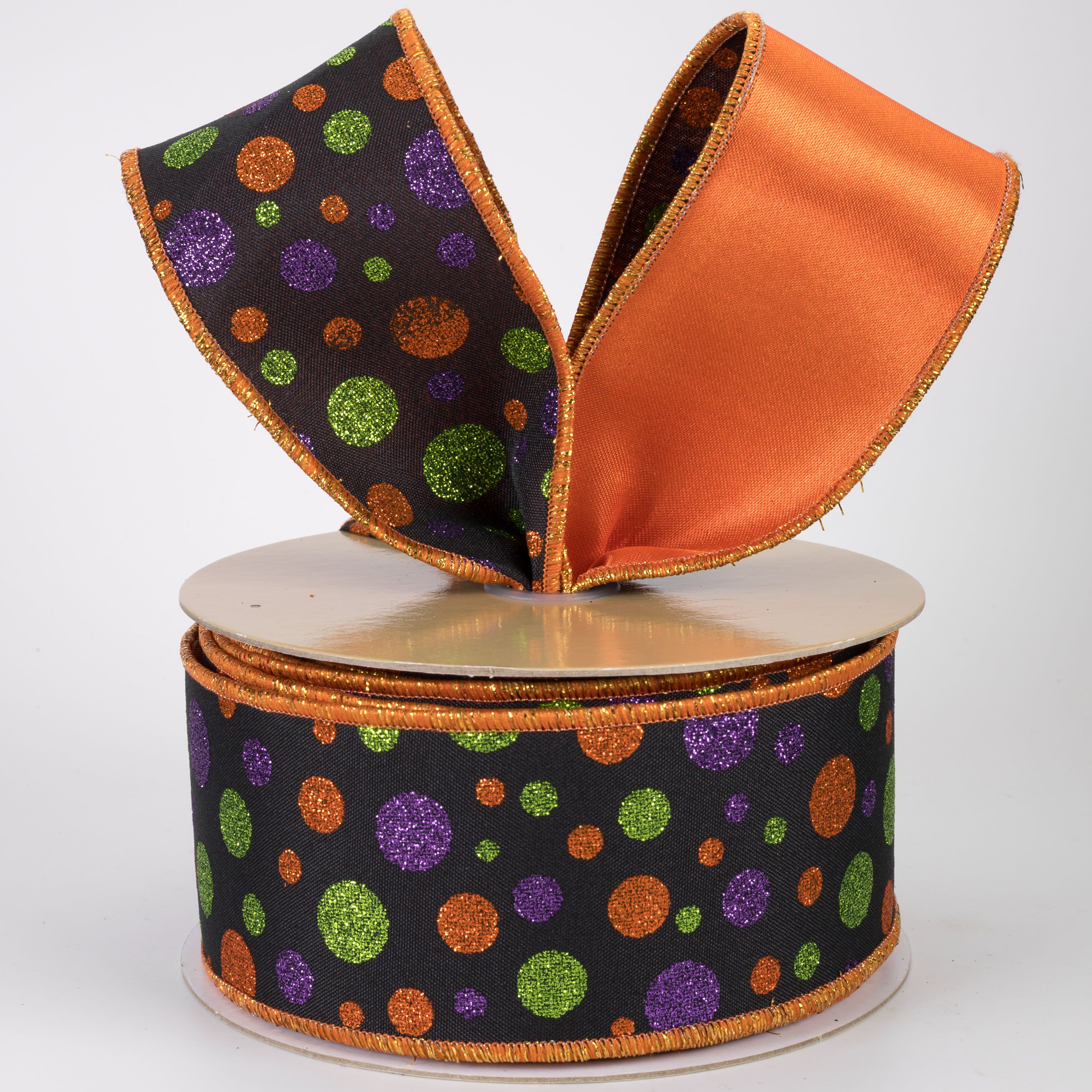 2.5" Double Sided Fused Multi Polka Dot Ribbon: Halloween (10 Yards)
