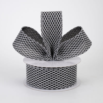 1.5" Mini Glitter Harlequin Ribbon: White on Black (10 Yards)